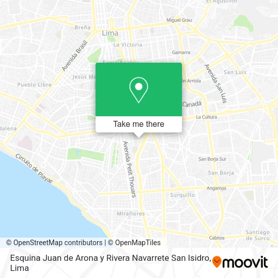 Mapa de Esquina Juan de Arona y Rivera Navarrete San Isidro