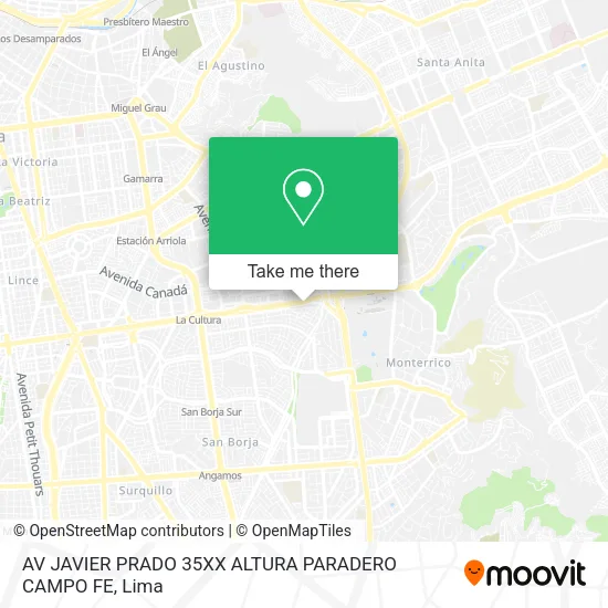 Mapa de AV  JAVIER PRADO 35XX  ALTURA PARADERO CAMPO FE