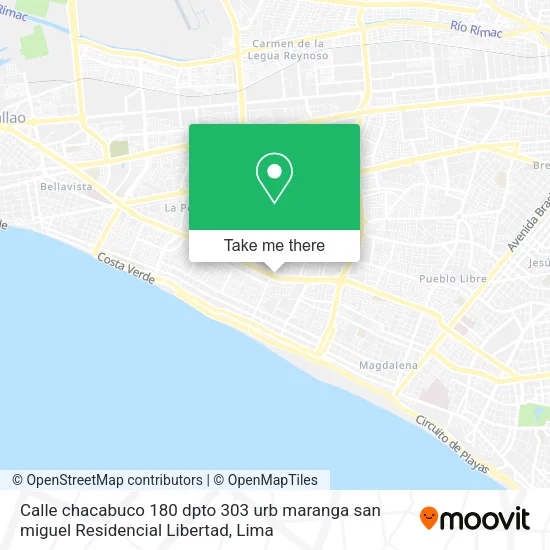 Mapa de Calle chacabuco 180 dpto 303 urb  maranga san miguel  Residencial Libertad