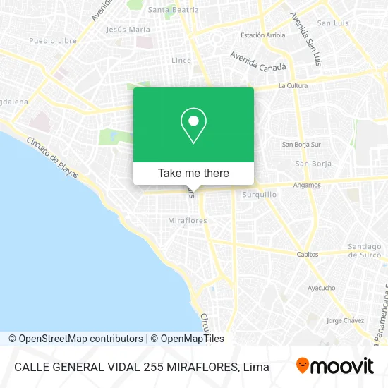 Mapa de CALLE GENERAL VIDAL 255   MIRAFLORES