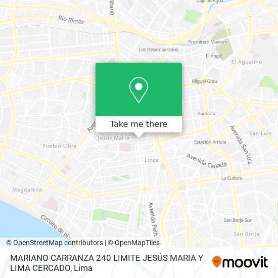 MARIANO CARRANZA 240 LIMITE JESÚS MARIA Y LIMA CERCADO map
