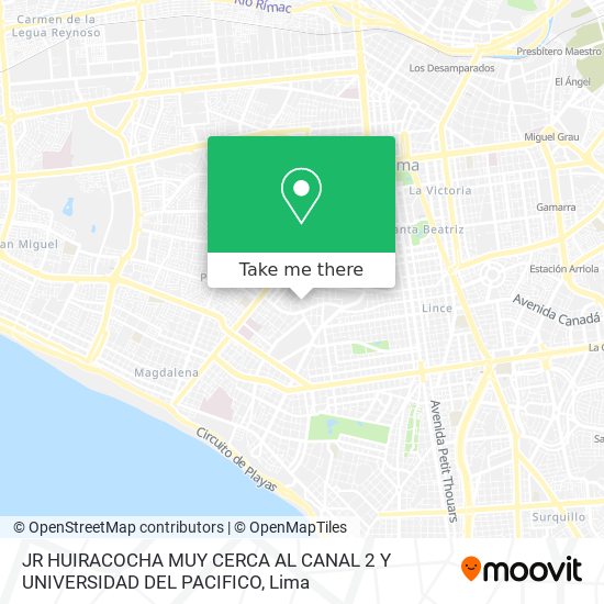 JR HUIRACOCHA MUY CERCA AL CANAL 2 Y UNIVERSIDAD DEL PACIFICO map
