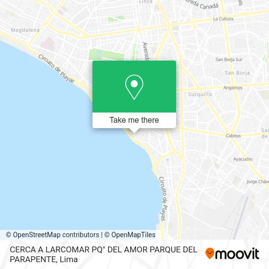 Mapa de CERCA A LARCOMAR   PQ" DEL AMOR   PARQUE DEL PARAPENTE