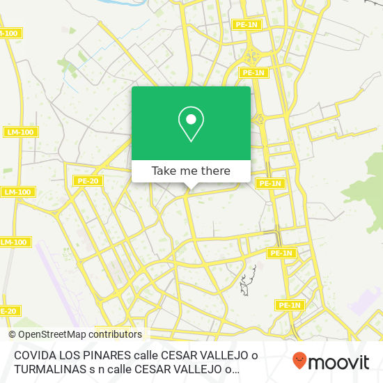 Mapa de COVIDA   LOS PINARES  calle CESAR VALLEJO o TURMALINAS s n calle CESAR VALLEJO o TURMALINAS s n