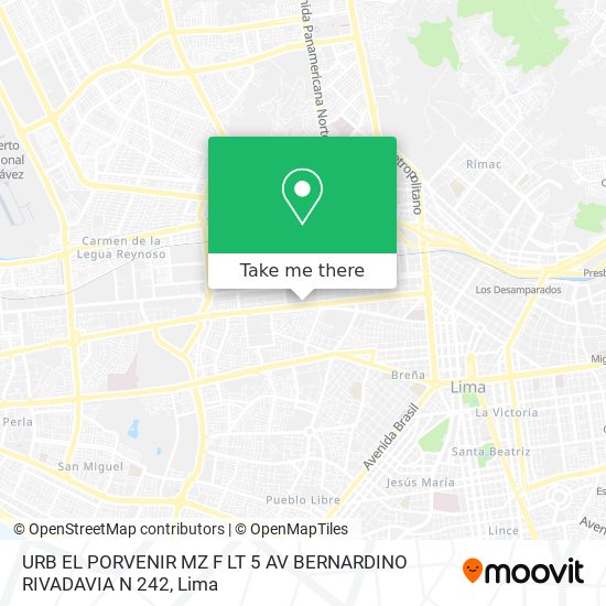 URB  EL PORVENIR MZ F LT 5   AV BERNARDINO RIVADAVIA N  242 map