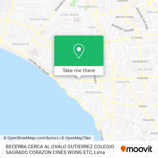 Mapa de BECERRA CERCA AL OVALO GUTIERREZ  COLEGIO SAGRADO CORAZON  CINES   WONG ETC