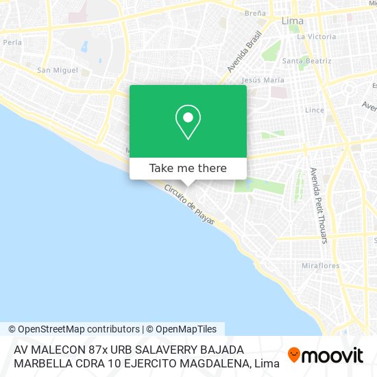 AV MALECON 87x URB SALAVERRY BAJADA MARBELLA CDRA 10 EJERCITO MAGDALENA map