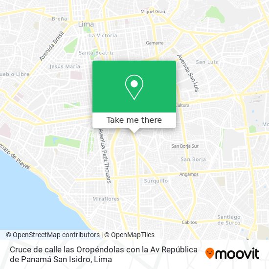 Cruce de calle las Oropéndolas con la Av  República de Panamá   San Isidro map