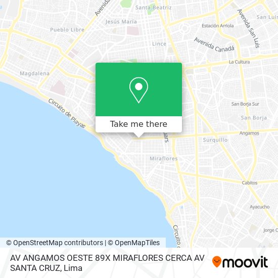 Mapa de AV ANGAMOS OESTE 89X MIRAFLORES CERCA AV SANTA CRUZ