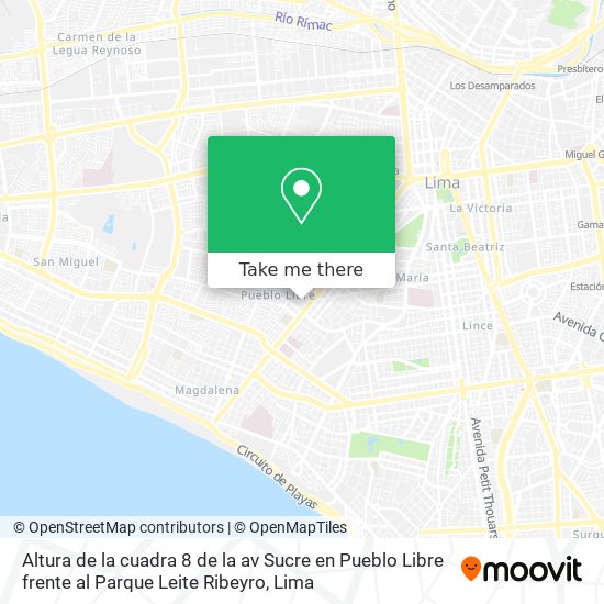 Altura de la cuadra 8 de la av  Sucre en Pueblo Libre  frente al Parque Leite Ribeyro map