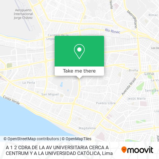 Mapa de A 1 2 CDRA  DE LA AV  UNIVERSITARIA  CERCA A CENTRUM Y A LA UNIVERSIDAD CATÓLICA