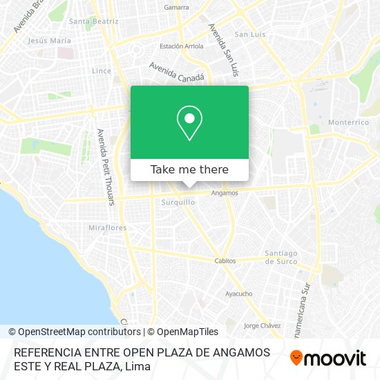 REFERENCIA  ENTRE OPEN PLAZA DE ANGAMOS ESTE Y REAL PLAZA map