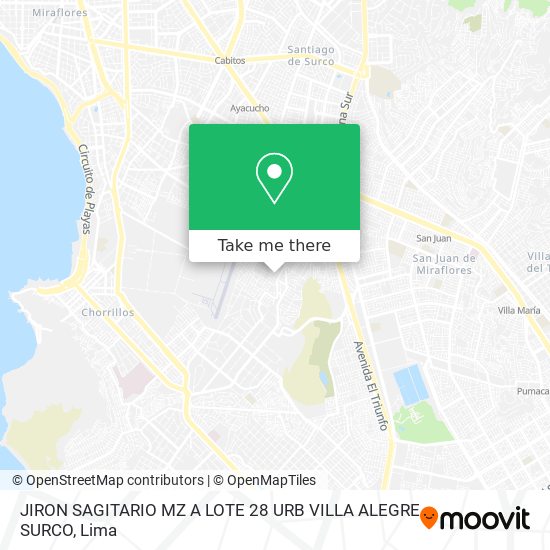 JIRON SAGITARIO MZ A LOTE 28 URB  VILLA ALEGRE SURCO map