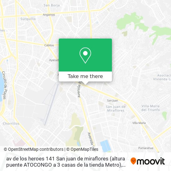 av de los heroes 141  San juan de miraflores (altura puente ATOCONGO a 3 casas de la tienda Metro) map