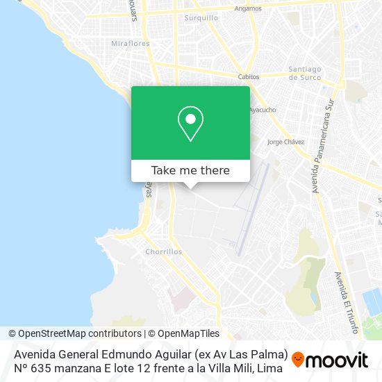 Avenida General Edmundo Aguilar (ex Av Las Palma) Nº 635  manzana E lote 12  frente a la Villa Mili map