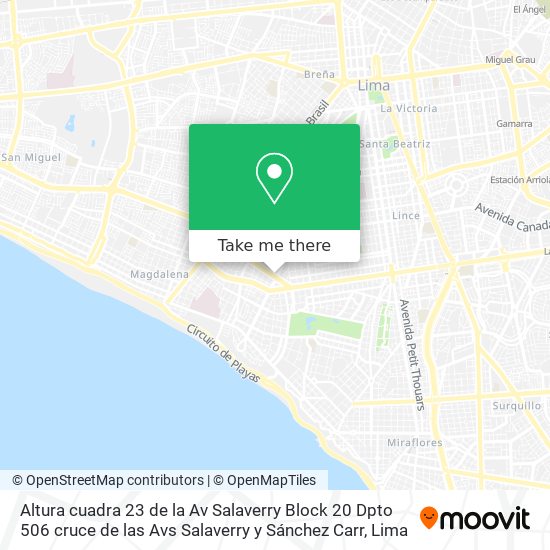 Mapa de Altura cuadra 23 de la Av Salaverry   Block 20 Dpto 506  cruce de las Avs  Salaverry y Sánchez Carr