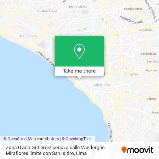 Mapa de Zona Ovalo Gutierrez  cerca a calle Vanderghe  Miraflores limite con San Isidro