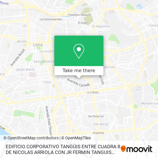 EDIFICIO CORPORATIVO TANGÜIS  ENTRE CUADRA 8 DE NICOLAS ARRIOLA CON  JR  FERMIN TANGUIS CUADRA 1 map