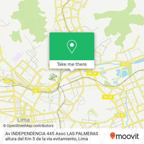 Mapa de Av  INDEPENDENCIA 445  Asoc  LAS PALMERAS  altura del Km  5 de la vía evitamiento