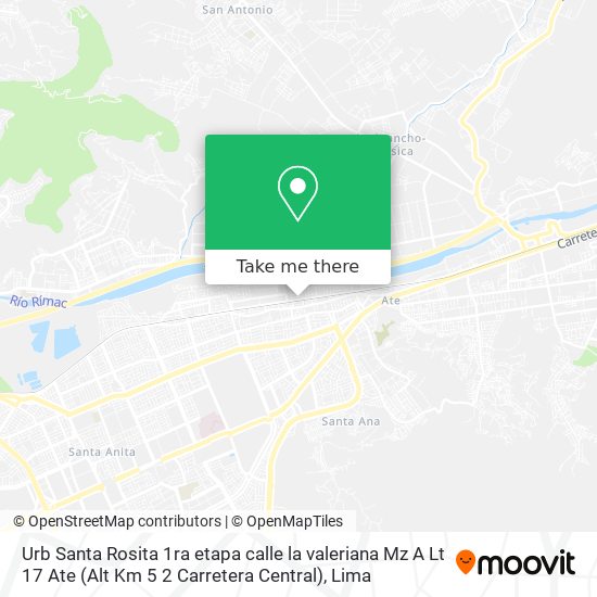 Mapa de Urb  Santa Rosita  1ra etapa  calle la valeriana  Mz  A  Lt 17 Ate (Alt Km 5 2 Carretera Central)