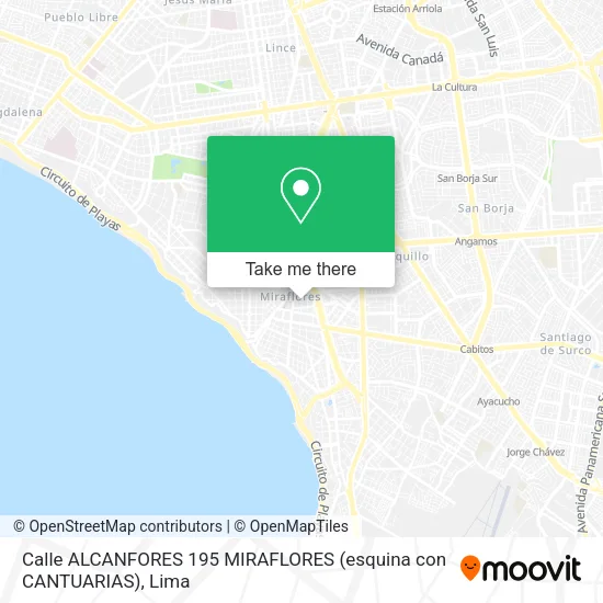 Mapa de Calle ALCANFORES 195  MIRAFLORES (esquina con CANTUARIAS)