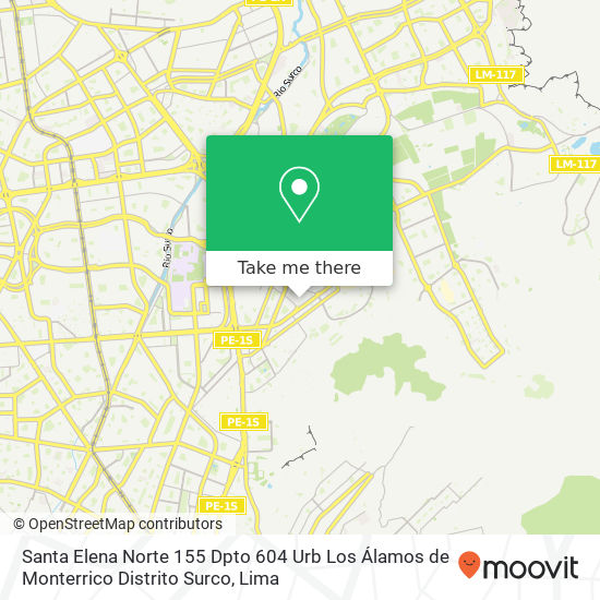 Mapa de Santa Elena Norte 155 Dpto 604 Urb  Los Álamos de Monterrico Distrito Surco