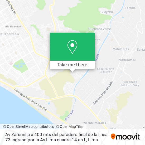 Mapa de Av  Zarumilla a 400 mts  del paradero final de la linea 73 ingreso por la Av  Lima  cuadra 14  en L