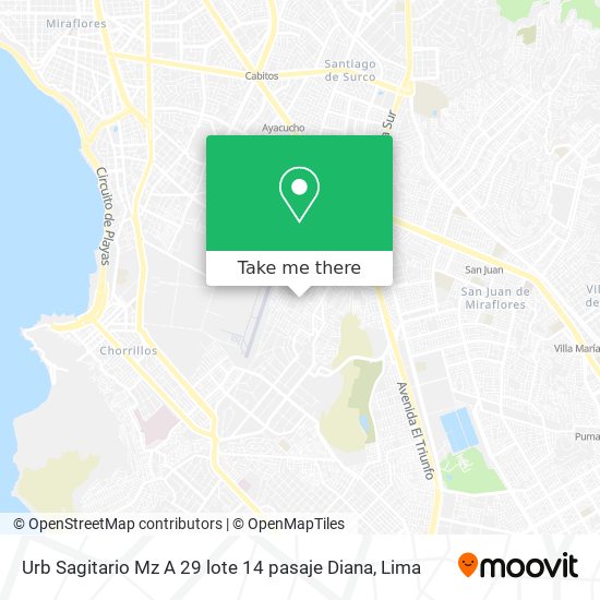 Mapa de Urb Sagitario Mz A 29 lote 14 pasaje Diana