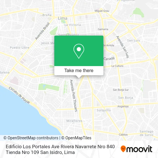 Mapa de Edificio Los Portales Ave Rivera Navarrete Nro  840 Tienda Nro  109 San Isidro