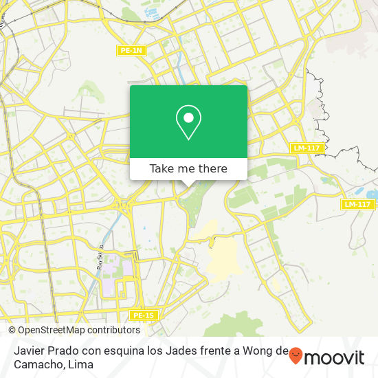 Mapa de Javier Prado con esquina los Jades frente a Wong de Camacho