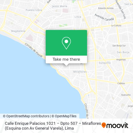 Mapa de Calle Enrique Palacios 1021 – Dpto  507 – Miraflores (Esquina con Av  General Varela)