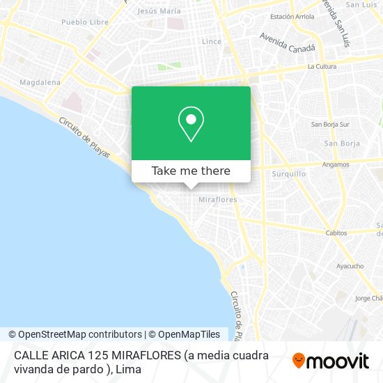 Mapa de CALLE ARICA  125 MIRAFLORES    (a media cuadra  vivanda  de pardo )