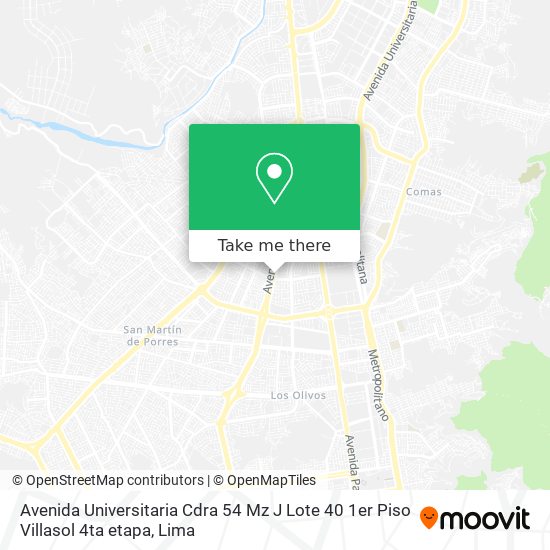 Mapa de Avenida Universitaria Cdra 54 Mz J Lote 40 1er Piso Villasol 4ta etapa