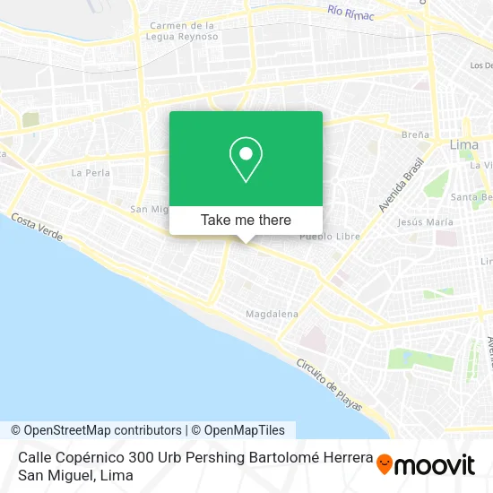 Mapa de Calle Copérnico 300   Urb  Pershing Bartolomé Herrera   San Miguel