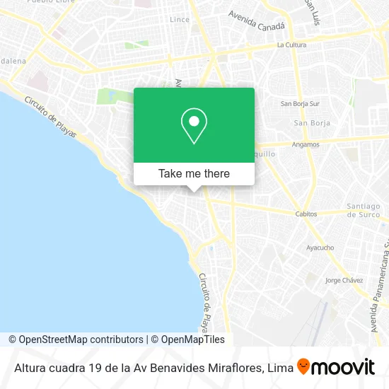 Mapa de Altura cuadra 19 de la Av  Benavides Miraflores