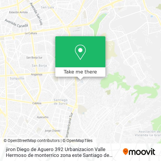 jiron Diego de Aguero 392  Urbanizacion Valle Hermoso de monterrico  zona este  Santiago de Surco map