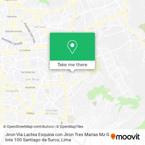 Jiron Via Lactea Esquina con Jiron Tres Marias  Mz G lote 100   Santiago de Surco map