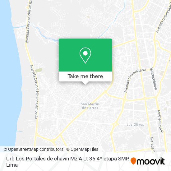 Urb Los Portales de chavín Mz A  Lt 36  4º etapa  SMP map