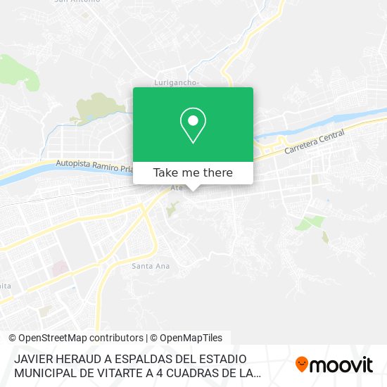 JAVIER HERAUD A ESPALDAS DEL ESTADIO MUNICIPAL DE VITARTE   A 4 CUADRAS DE LA CARRETERA CENTRAL map