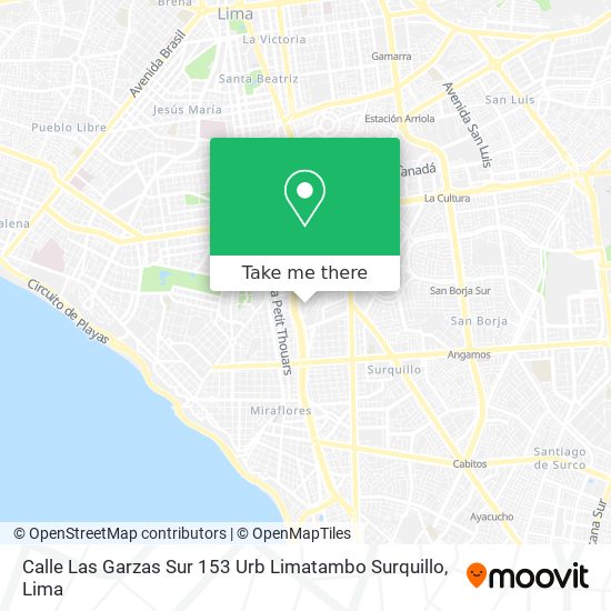 Mapa de Calle Las Garzas Sur 153   Urb Limatambo   Surquillo