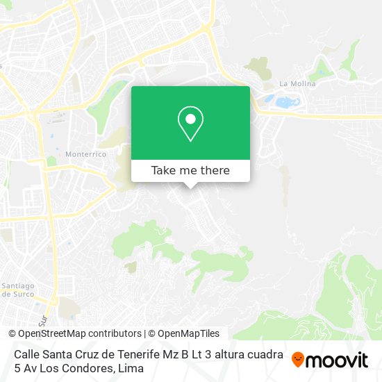 Calle Santa Cruz de Tenerife Mz B   Lt  3  altura cuadra 5 Av  Los Condores map