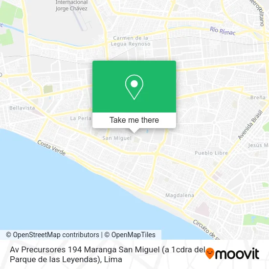 Mapa de Av  Precursores 194 Maranga   San Miguel (a 1cdra  del Parque de las Leyendas)