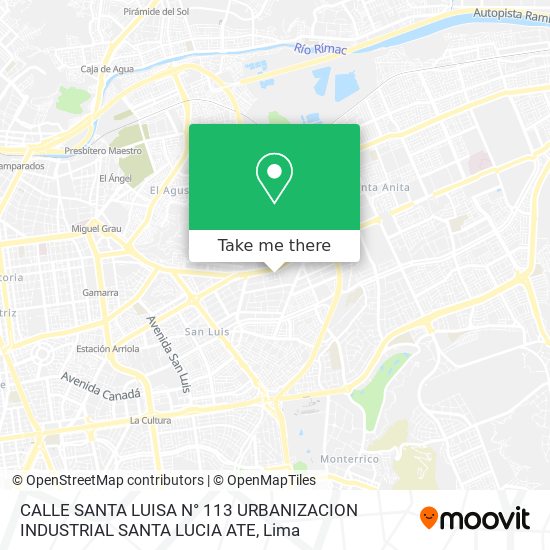 CALLE SANTA LUISA N° 113 URBANIZACION INDUSTRIAL SANTA LUCIA ATE map