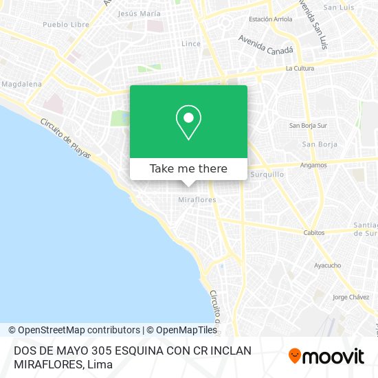 DOS DE MAYO 305 ESQUINA CON CR  INCLAN  MIRAFLORES map