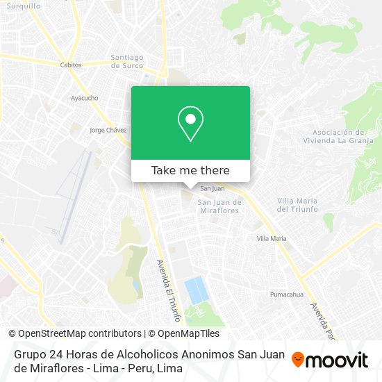 Mapa de Grupo 24 Horas de Alcoholicos Anonimos San Juan de Miraflores - Lima - Peru