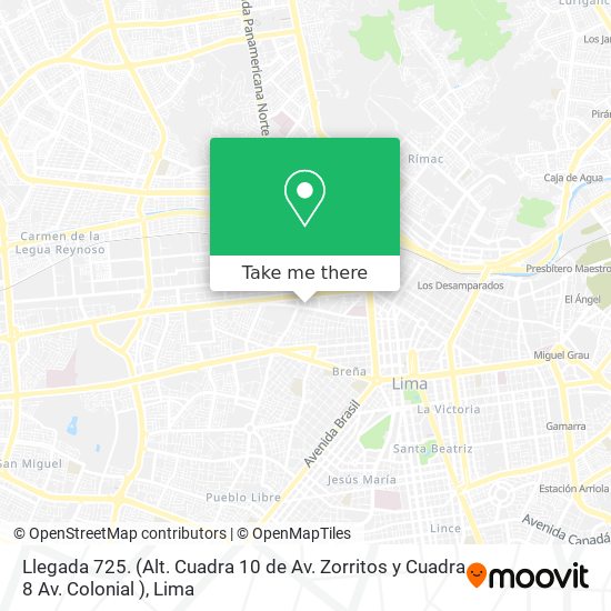 Llegada 725. (Alt. Cuadra 10 de Av. Zorritos y Cuadra 8 Av. Colonial ) map