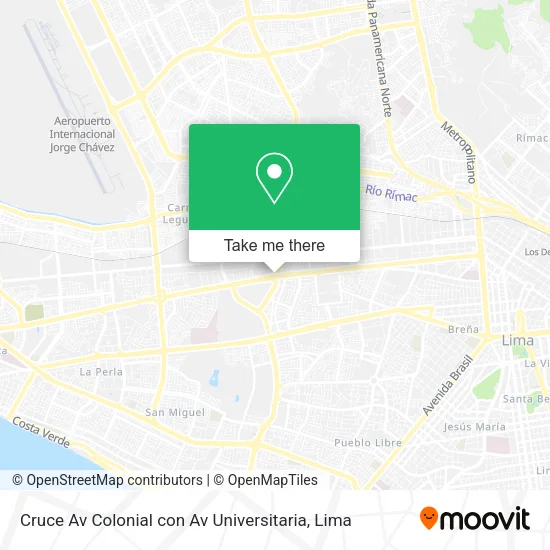 Mapa de Cruce Av Colonial con Av Universitaria