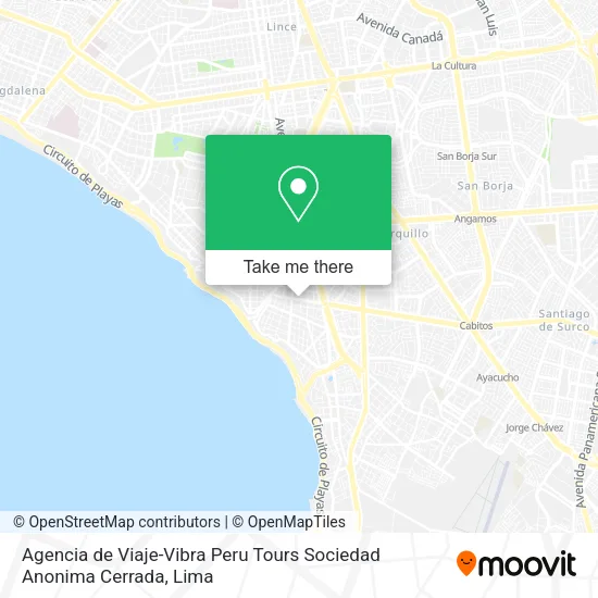 Mapa de Agencia de Viaje-Vibra Peru Tours Sociedad Anonima Cerrada