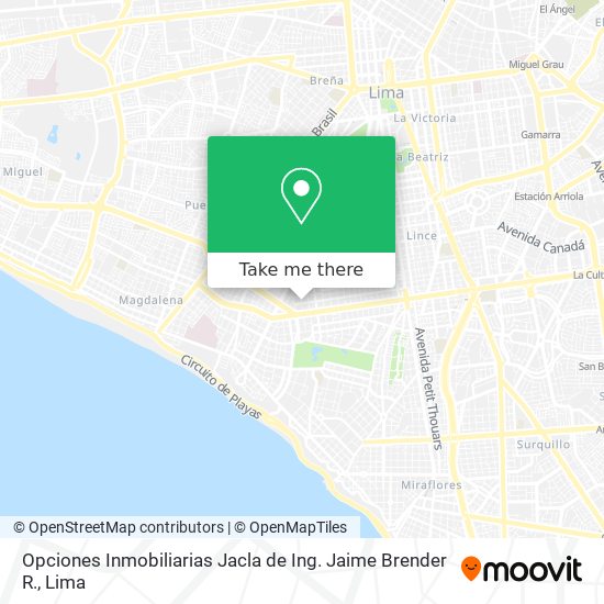 Mapa de Opciones Inmobiliarias Jacla de Ing. Jaime Brender R.