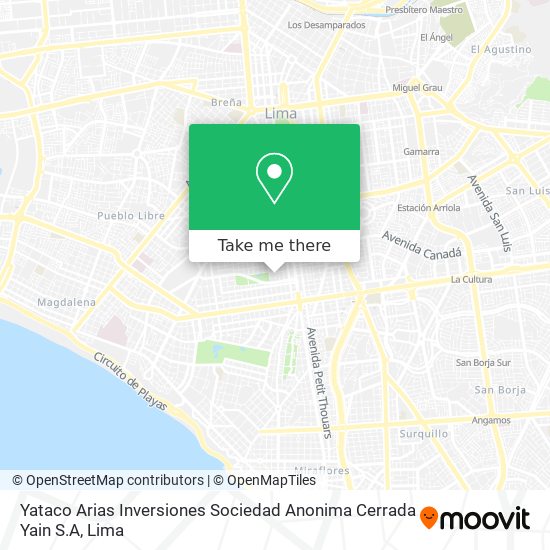 Yataco Arias Inversiones Sociedad Anonima Cerrada Yain S.A map